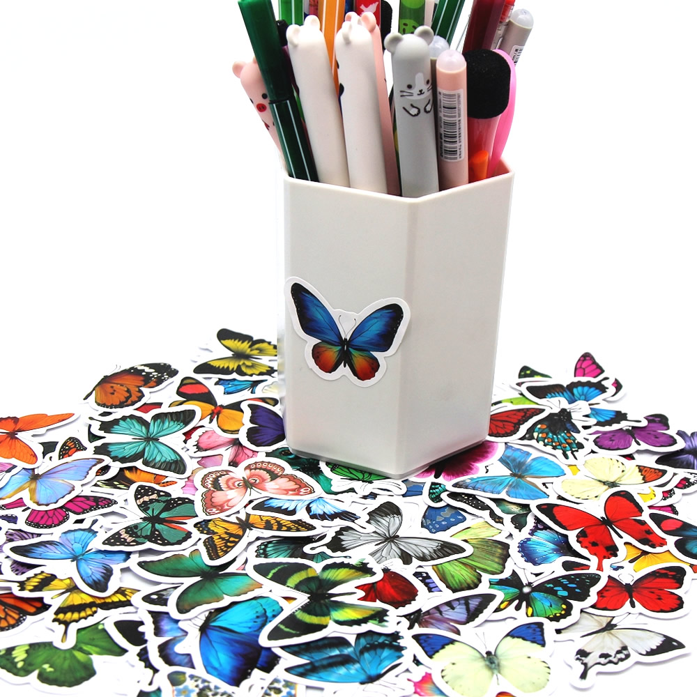 10/50/100pcs ผีเสื้อแมลงการ์ตูนน่ารัก Decals ของเล่นเครื่องเขียนกีตาร์โทรศัพท์จักรยานแล็ปท็อปกระเป๋ารถ Graffiti เด็กสติกเกอร์