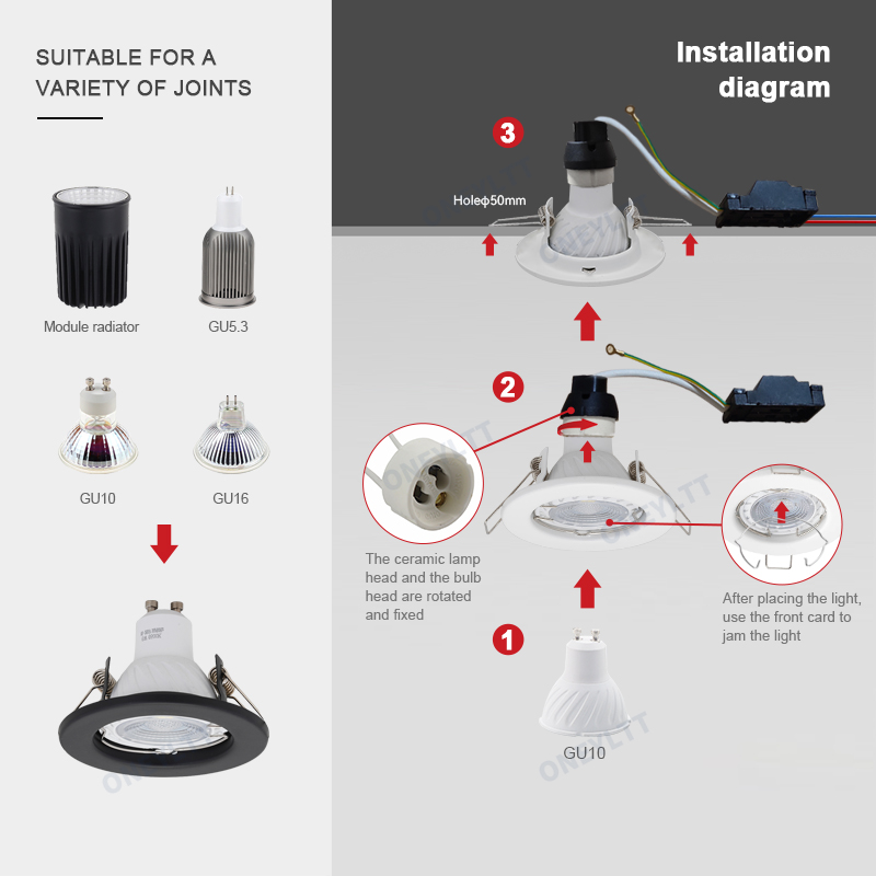 6 Stück Downlight-Rahmen, LED-Deckeneinbauleuchten, Downlight GU10 MR16, Deckenstrahler, passende Leuchte