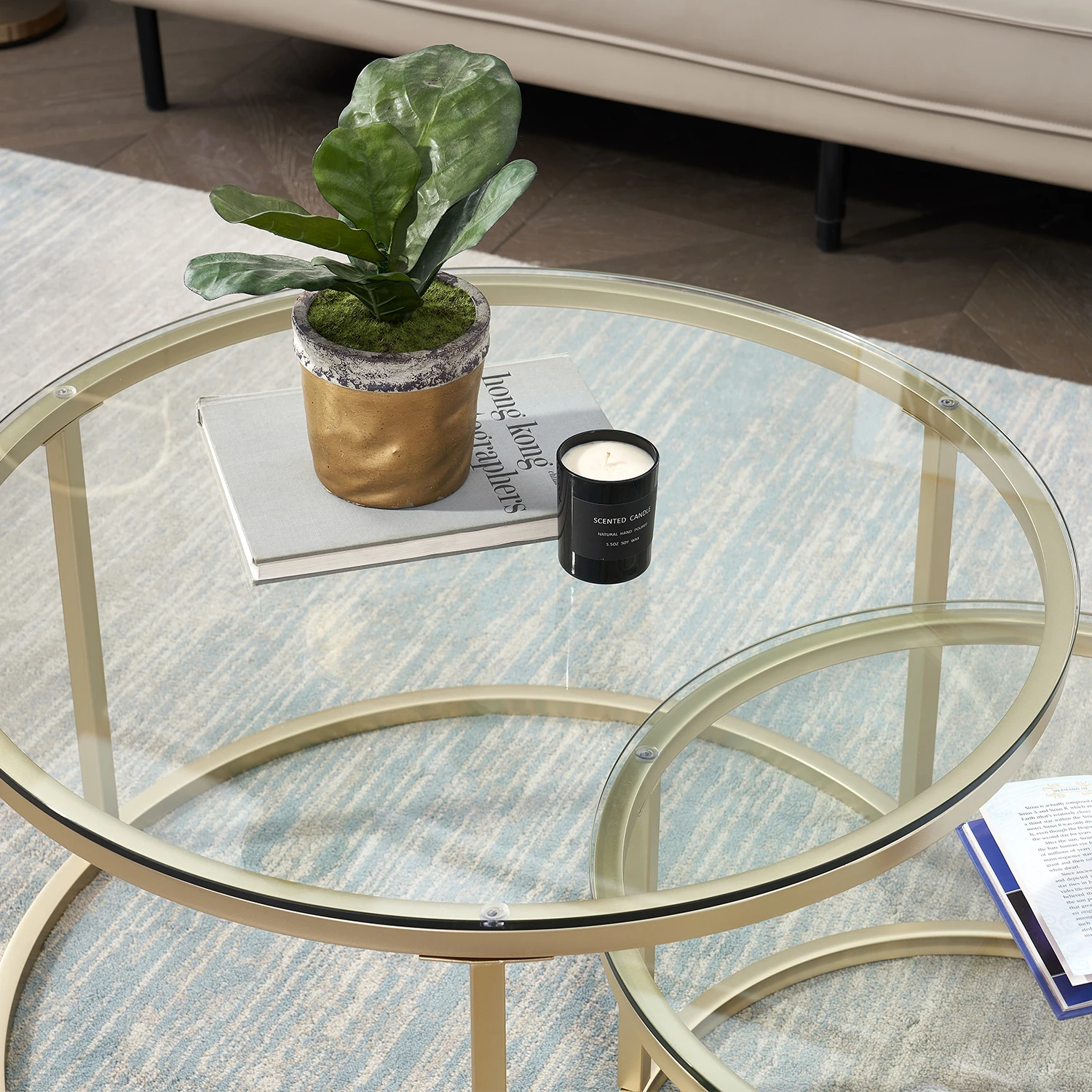 Table basse en fer 2 en 1, mode petit appartement, salon, Table basse ronde en verre trempé pour canapé, Table basse d'appoint