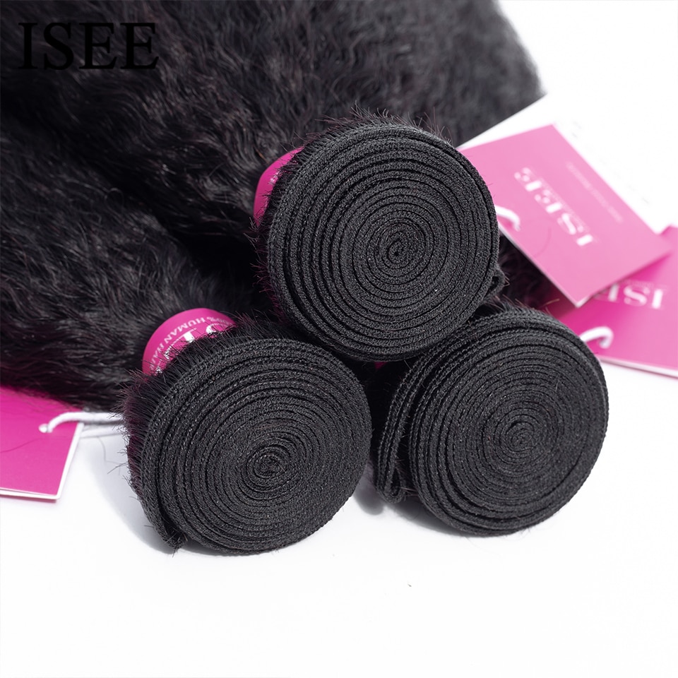 ISEE HAIR モンゴル変態ストレートバンドル 100% 人毛エクステンション 100% 1/3/4 バンドル取引レミーナチュラルヘアバンドル