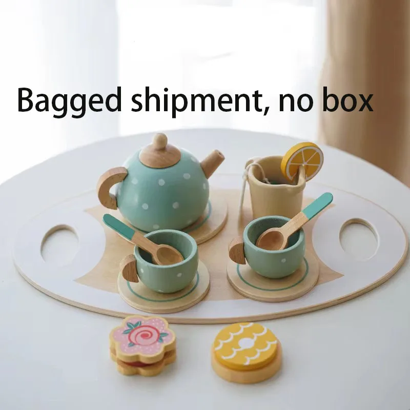 Tea Party Tableware ไม้หัตถกรรมของเล่น Pretend Play ชุดสําหรับเด็กวัยหัดเดินเด็กของขวัญวันเกิดโปรดปรานของเล่นของขวัญ