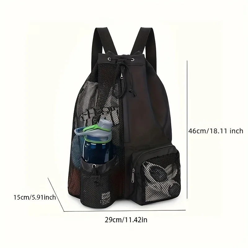 กระเป๋าว่ายน้ํากระเป๋าเป้สะพายหลัง Drawstring ตาข่ายพร้อมกระเป๋าเปียกกระเป๋าเป้สะพายหลังชายหาดอเนกประสงค์สําหรับว่ายน้ํา ยิม และอุปกรณ์ออกกําลังกาย