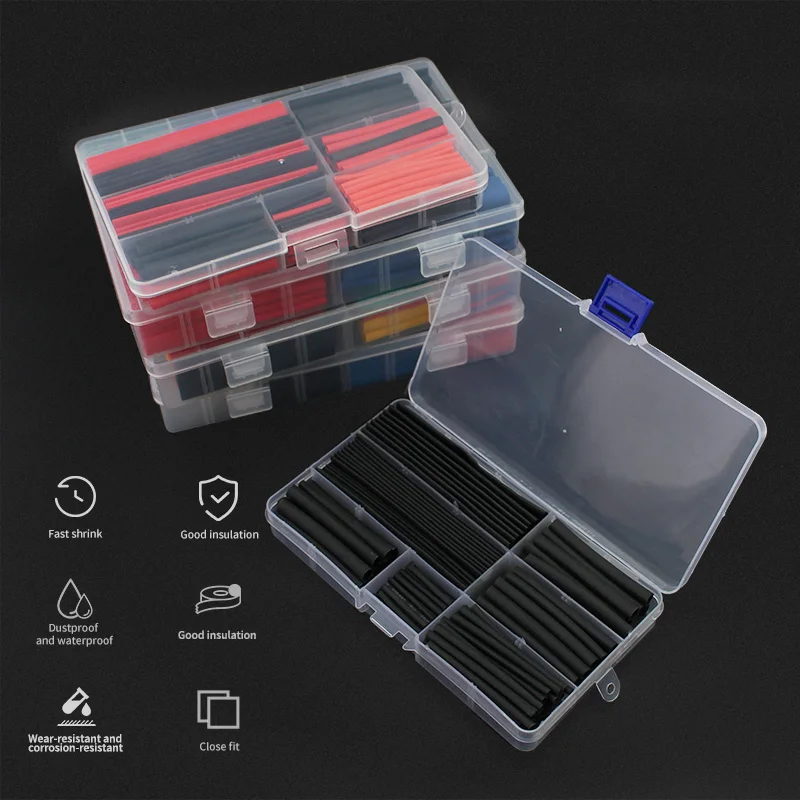 2:1 열수축 튜브 내열성 튜브 모듬 키트, 전자 와이어 케이블 수축 슬리브 절연 튜브 열수축성