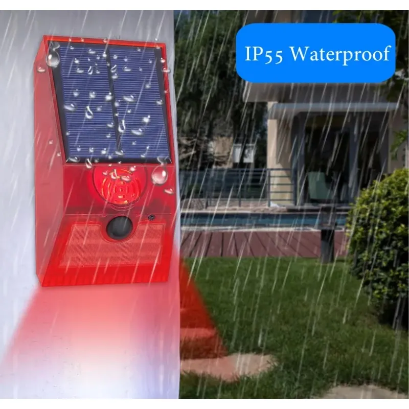 2-In-1 Solar Motion Sensor Detector Alarm Light Remote Control Siren Waterproof 129dB Siren Lamp For Home Outdoor Yard Farm