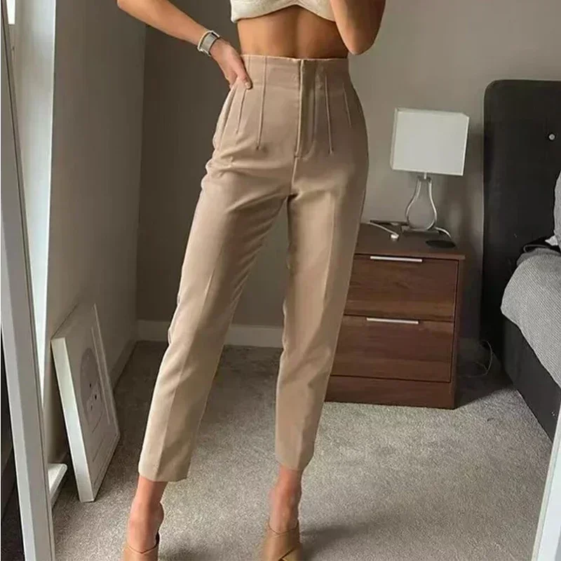 MUJER 2025 Women's Summer Pants Pencil High Waist Pants for Women White Black Cropped Trousers Womens Streetwear Office Pants
