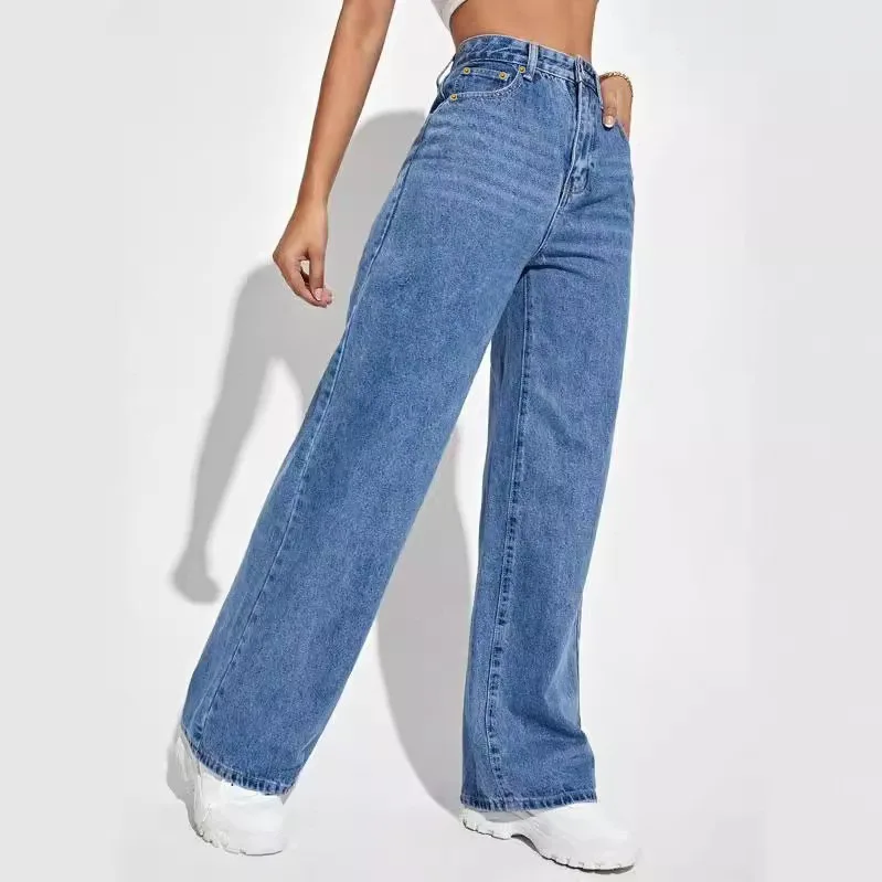 กางเกงยีนส์ผู้หญิง DENIM Y2k กางเกงขากว้างกางเกงยาวเอวสูงหลวมสบายๆแม่ตรงกางเกง Elegant Splice ฤดูใบไม้ร่วงฤดูหนาว