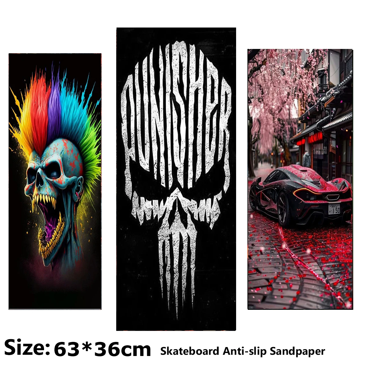 Tengkorak Keren Memiliki Pola Skuter Listrik Stiker Anti Selip Lembar Pita Pegangan Skateboard Amplas 63*36Cm