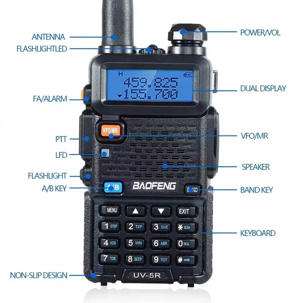 BAOFENG UV-5R True 8W High Power Dual Band Two Way Radio Long Range Handheld Portable Walkies Talkies For Hunting