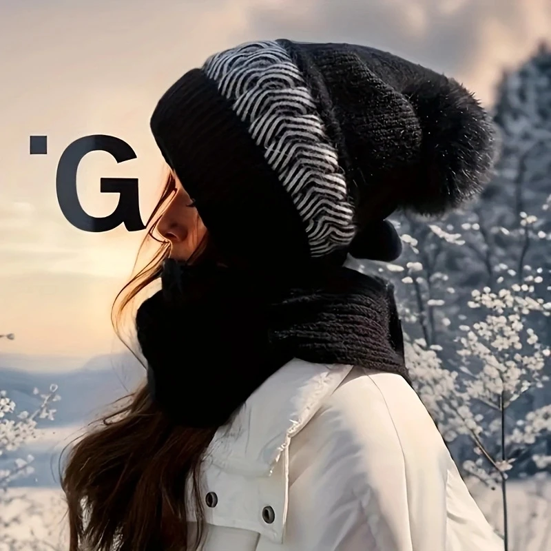 Cappello e sciarpa in uno, cappello invernale da donna caldo e versatile in lana autunnale e invernale, versione coreana alla moda con pulci aggiunti