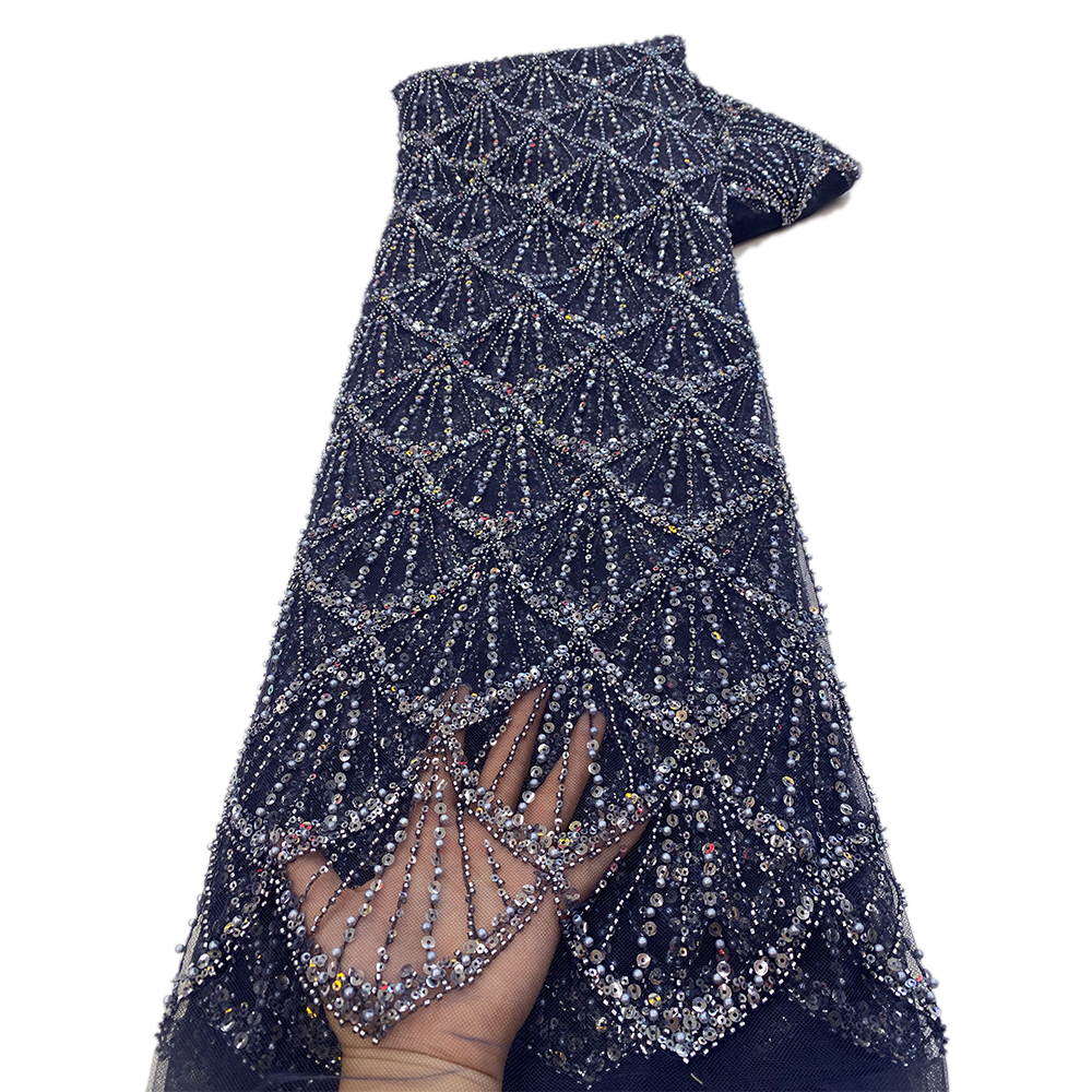 アフリカのレース生地 2025 スパンコールビーズ刺繍新郎ナイジェリアブライダル高品質フレンチチュールレース生地結婚式用