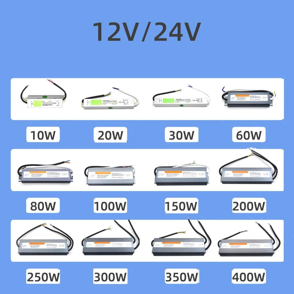 DC 12V 24V Alimentatore switching impermeabile IP67 ~ IP68 Trasformatore di illuminazione a LED per esterni 10W 20W 30W 50W 60W 80W 100W 200W 300W