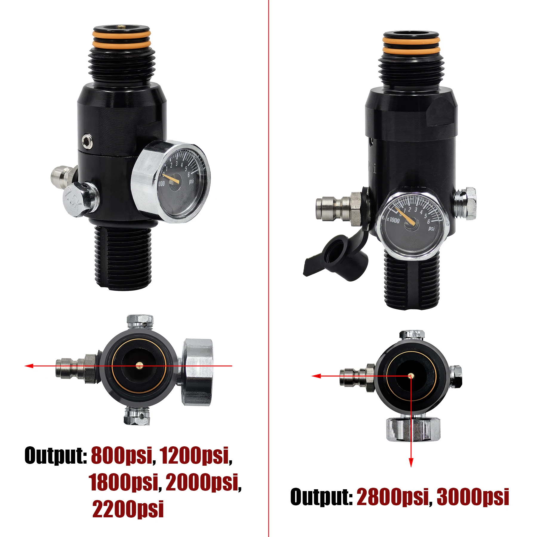 HPA 4500psi Cylinder Air Tank Regulator Valve Output 800psi to 3000psi Threads M18*1.5 or 5/8-18UNF Diving Double O-Ring Design