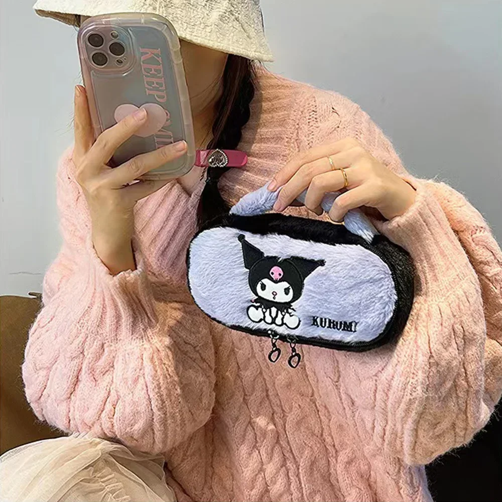 귀여운 플러시 만화 헬로 키티 여행 메이크업 가방 소녀 선물 Kawaii Pochacco Kuromi 멜로디 학생 문구 연필 케이스 용품