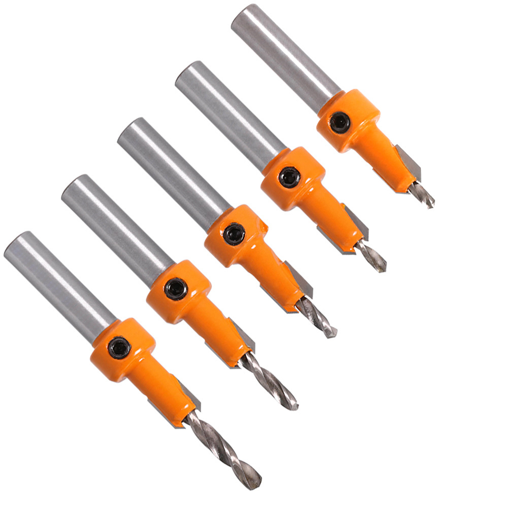 Een set houtbewerking verzinkboormachine Schroef op legering kop Stapboor Hout Zelftappende schroefgatboor Installatiegereedschap