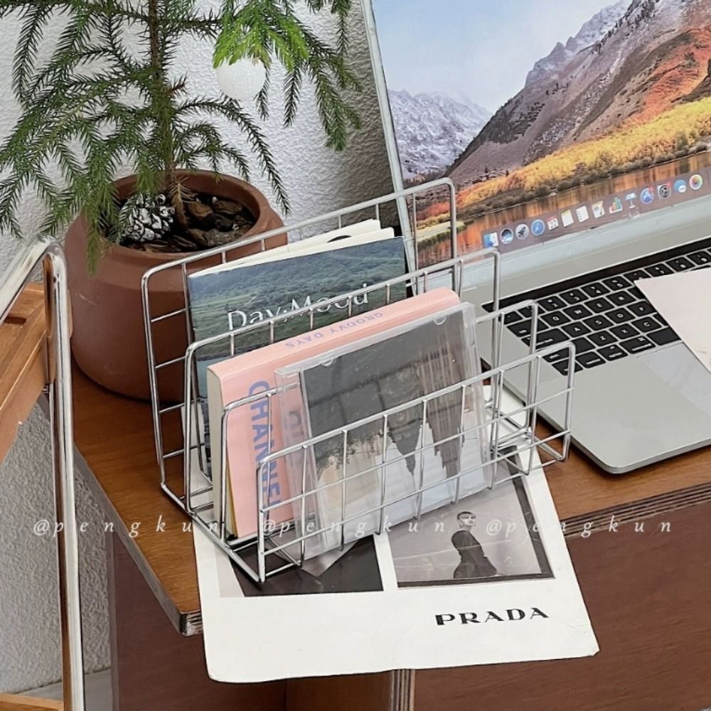 1Pcs Three-tier Iron Hollow Magazine Bookshelf Newspaper Storage Holder Organiser Book Rack Home Shelf Storage Basket