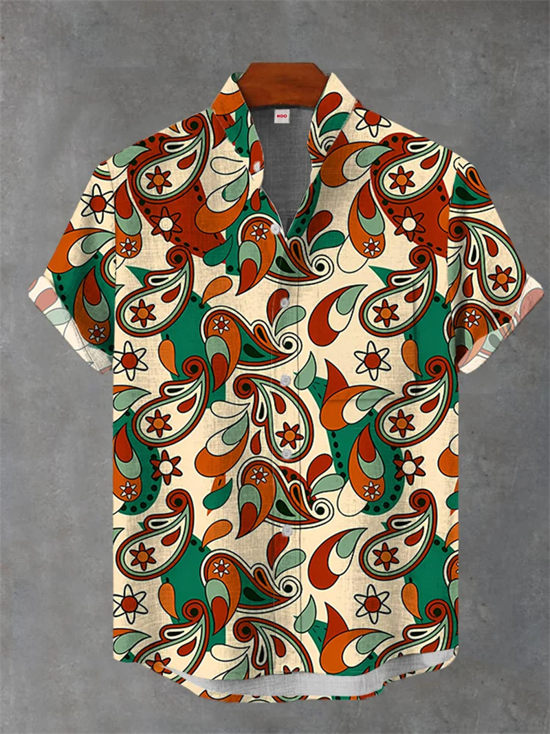 하와이안 린넨 셔츠 남성용 3D 프린트 여름 루즈핏 하와이안 탑 캐주얼 반소매 라펠 셔츠 남성용 스타일