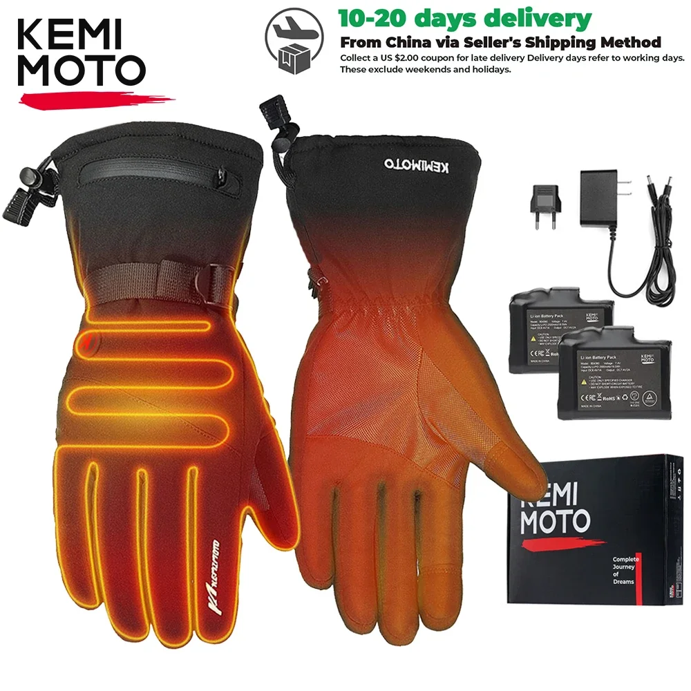 KEMIMOTO Elektrisch beheizte Handschuhe, Skifahren, Winter, Schneehandschuhe, Touchscreen, winddicht, warm, wiederaufladbar, Jagd, Angeln, Herren