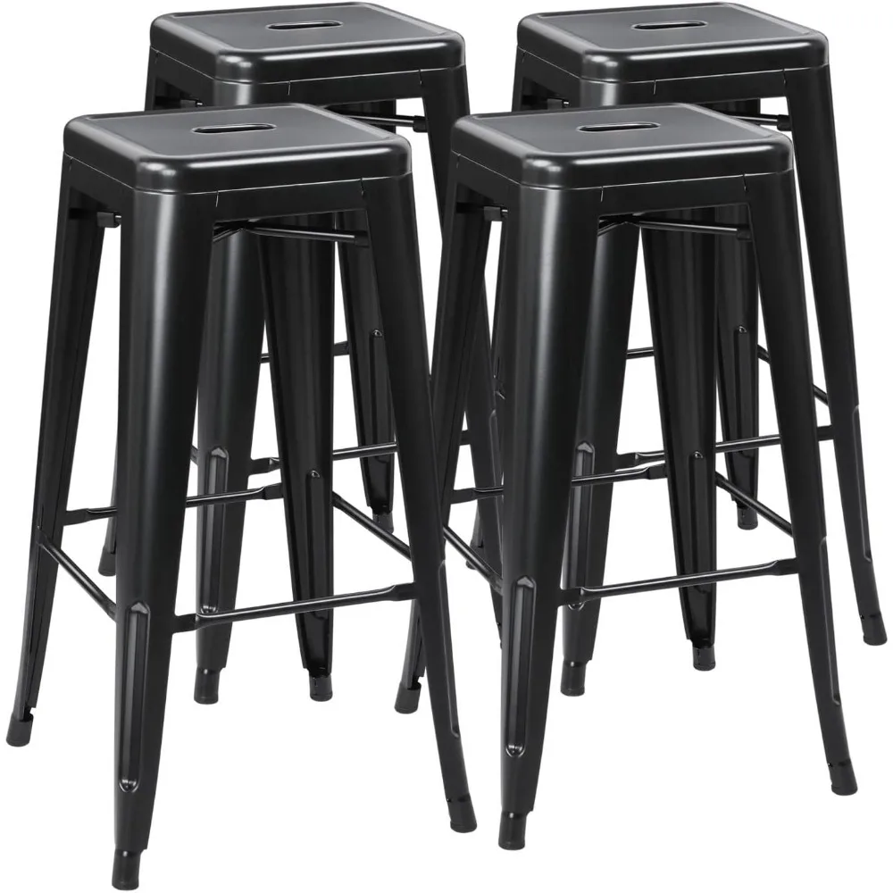 30 Inches Metal Bar Stools High Backless Bar Height  Patio Furniture Indoor/Outdoor Stackable Kitchen Dining Chair Set of 4