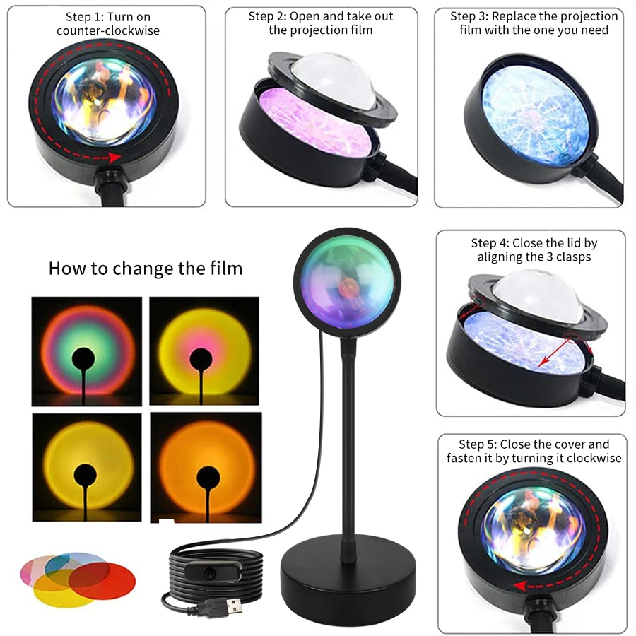 Projektor LED USB lampki nocne RGB zachód słońca atmosfera lampka nocna z pilotem do sypialni transmisja fotografia tło wystrój