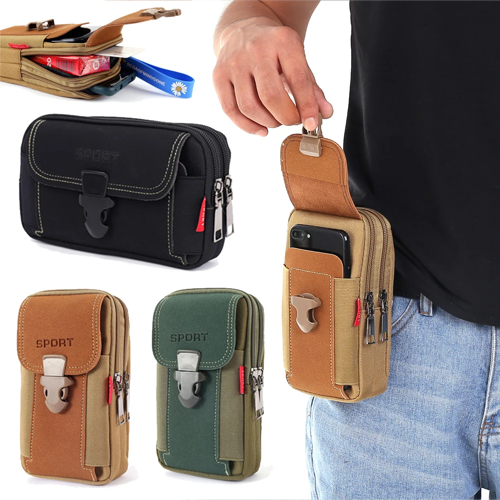 Bolso de cintura de lona para homem, Bolsa ao ar livre Fanny Bum, Bolsa de negócios, Bolsa para celular, Bolsa para viagem e acampamento