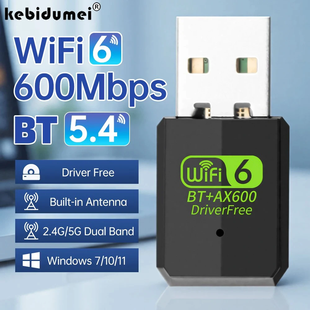 Адаптер Wi-Fi 6, Bluetooth 5,4, AX600, USB2.0, двухдиапазонный сетевой беспроводной приемник 2,4G/5Ghz для ПК, ноутбука, 10/11 драйверов, бесплатно