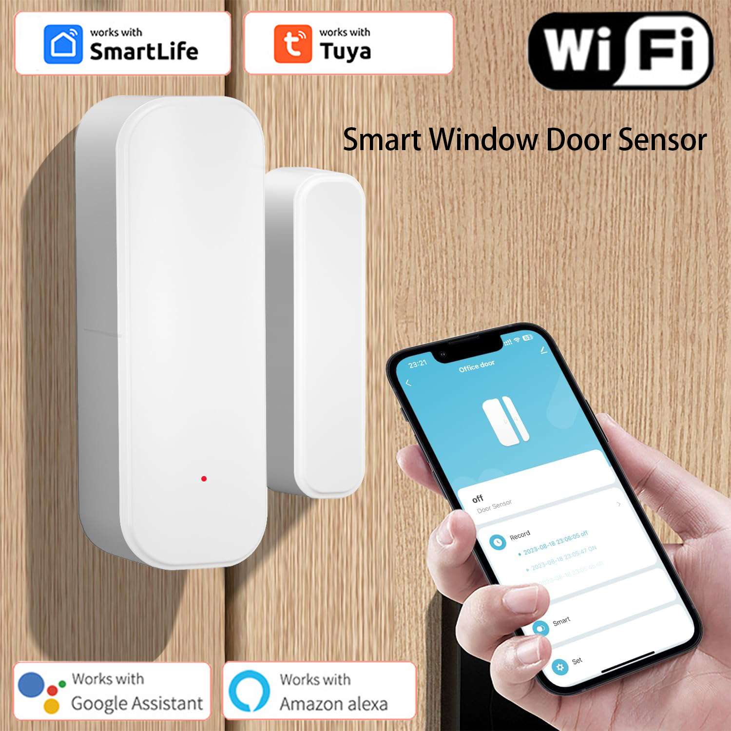 Tuya WiFi เซ็นเซอร์ประตูหน้าต่างไร้สายเครื่องตรวจจับประตูสัญญาณเตือนภัย Smart Life APP รีโมทคอนโทรลทํางานร่วมกับ Alexa Google Home Smart Home