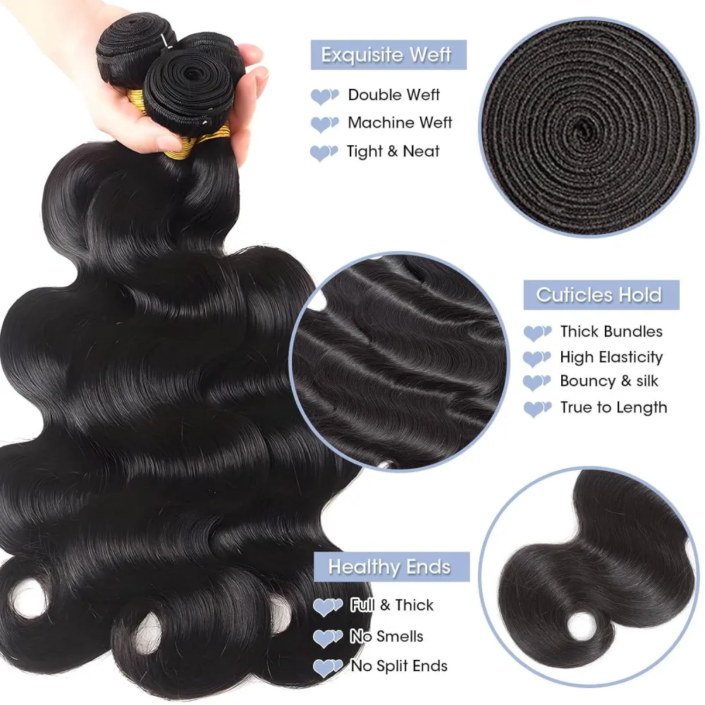 Pacotes de cabelo humano onda do corpo pacotes de cabelo com fechos 13x4 laço frontal com pacotes de cabelo humano pacotes de cabelo virgem brasileiro