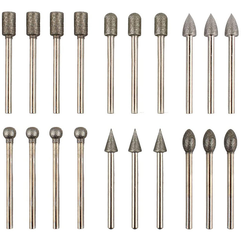 20Pcs Dremel Accessories Diamond Grinding Heads Mini Drill Burrs Bit Set for Dremel Rotary Tool Grinding Accessories 3mm Shank