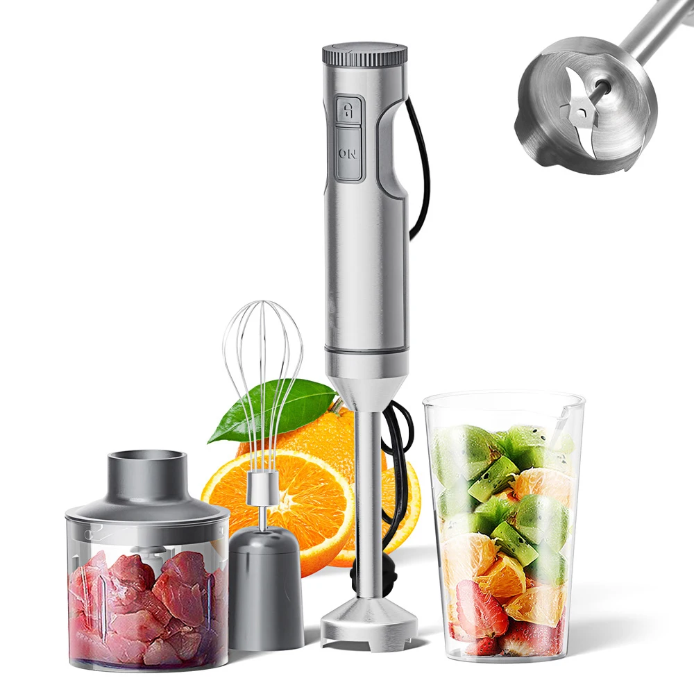 Handmixer, leistungsstark, 4-in-1, Stabmixer aus Edelstahl, 700 ml Rührbecher, 500 ml Prozessor, Schneebesen