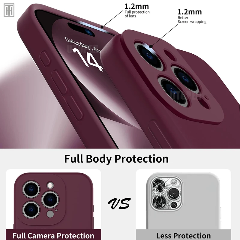 Luxury Silicone Antiskid Phone Case For iPhone 16 15 14 13 11 12 Pro Max 16 Plus Shockproof Full Lens Protection Cover