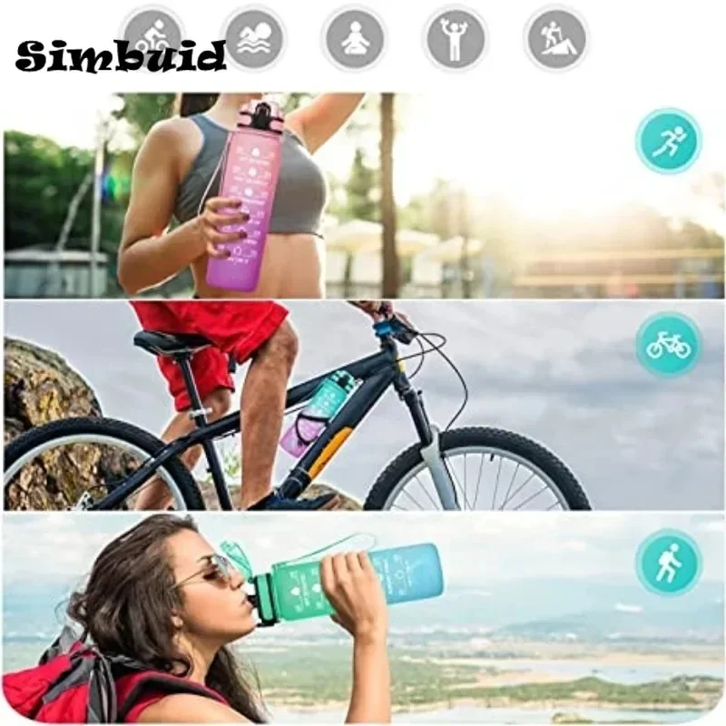750ML ขวดน้ํากีฬาพร้อมเครื่องหมายเวลาถ้วยป้องกันการรั่วสร้างแรงบันดาลใจขวดน้ําพลาสติกแบบพกพาสําหรับกีฬากลางแจ้งฟิตเนส