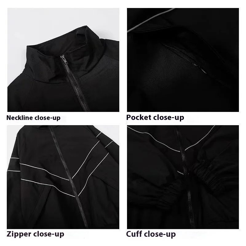Chaqueta universitaria de Hip Hop para hombre, abrigos cortavientos negros de Color Patchwork de calle alta, chaquetas universitarias finas de moda para primavera y otoño para mujer