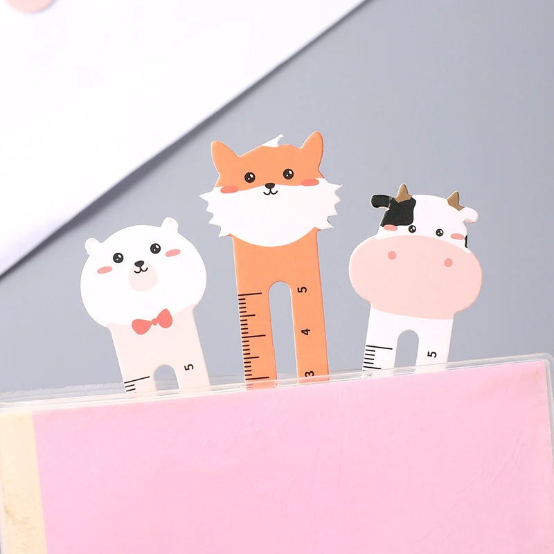 50-Pack de marcadores de animais de desenho animado, marcadores e réguas de dupla finalidade para uso em escritório e escolar, marcadores fofos de urso e gatinho fo
