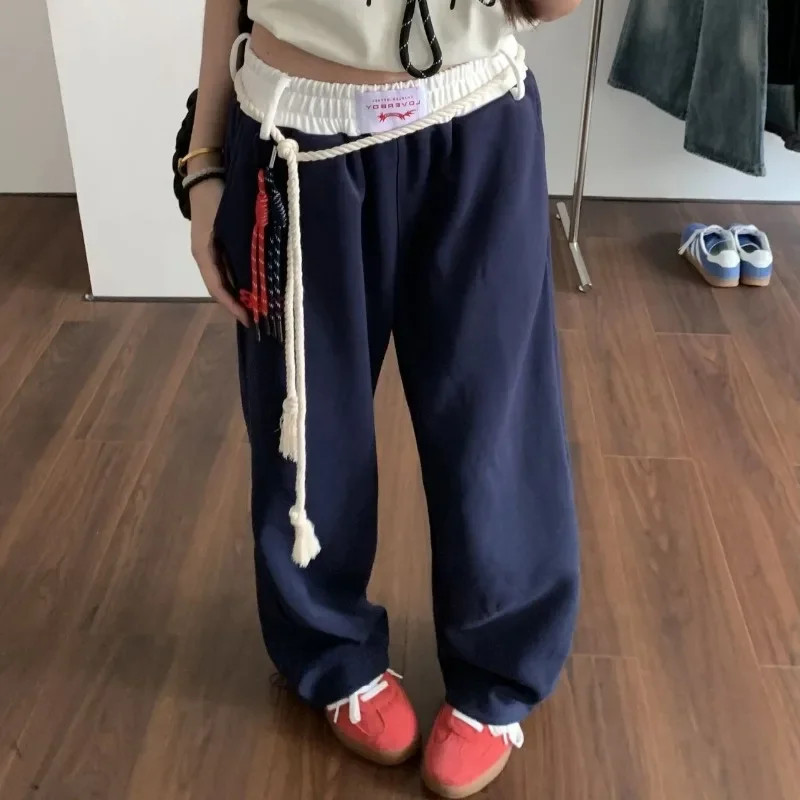 Deeptown Vintage pantalones de chándal holgados mujer Y2k América deportes Hip Hop Joggers pantalones otoño Casual moda coreana pantalones sueltos