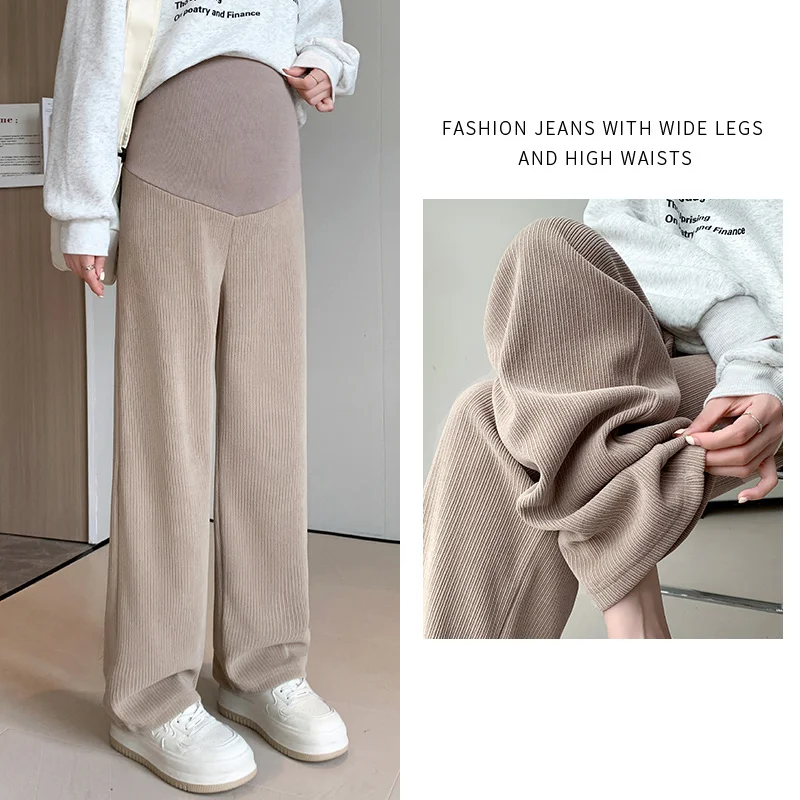 Primavera otoño moda maternidad Pantalones rectos pierna ancha suelta a través de pantalones de cintura alta ropa para mujeres embarazadas embarazo