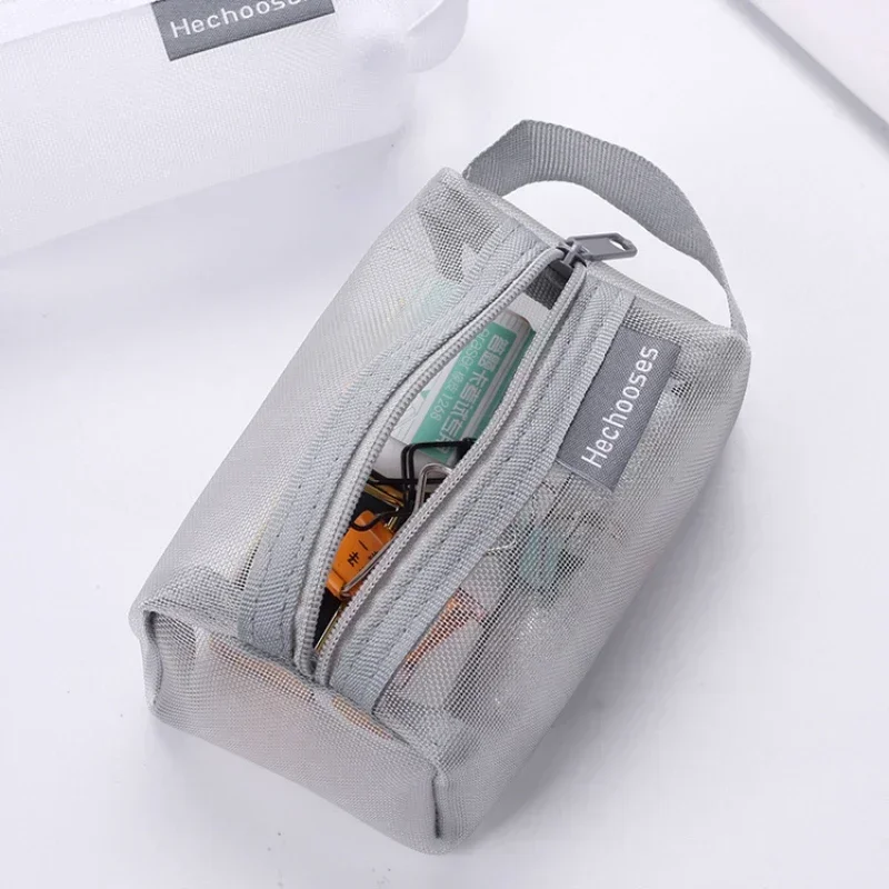 Mini bolsas de cosméticos de malla de nailon transparente para mujer, pequeñas bolsas de maquillaje para lápiz labial, bolsa de línea de datos, estuche organizador para auriculares y llaves