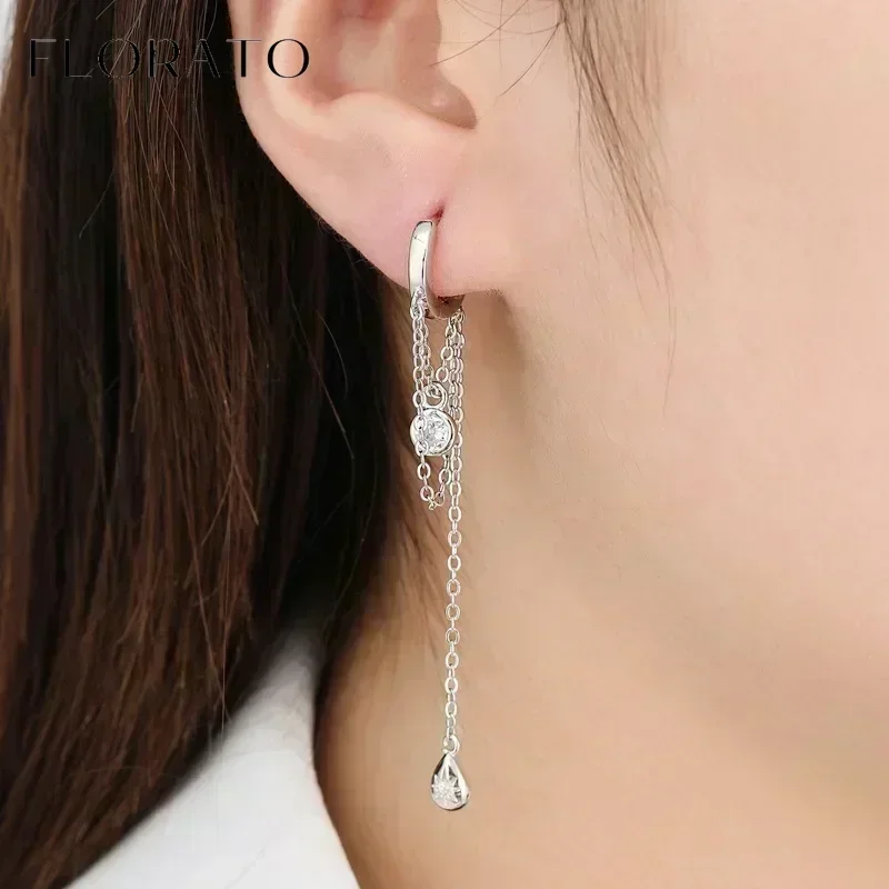 FLORATO-pendientes de plata de ley 925 con cadena y colgante de borla, aretes de plata de circón para mujer, joyería de boda de lujo