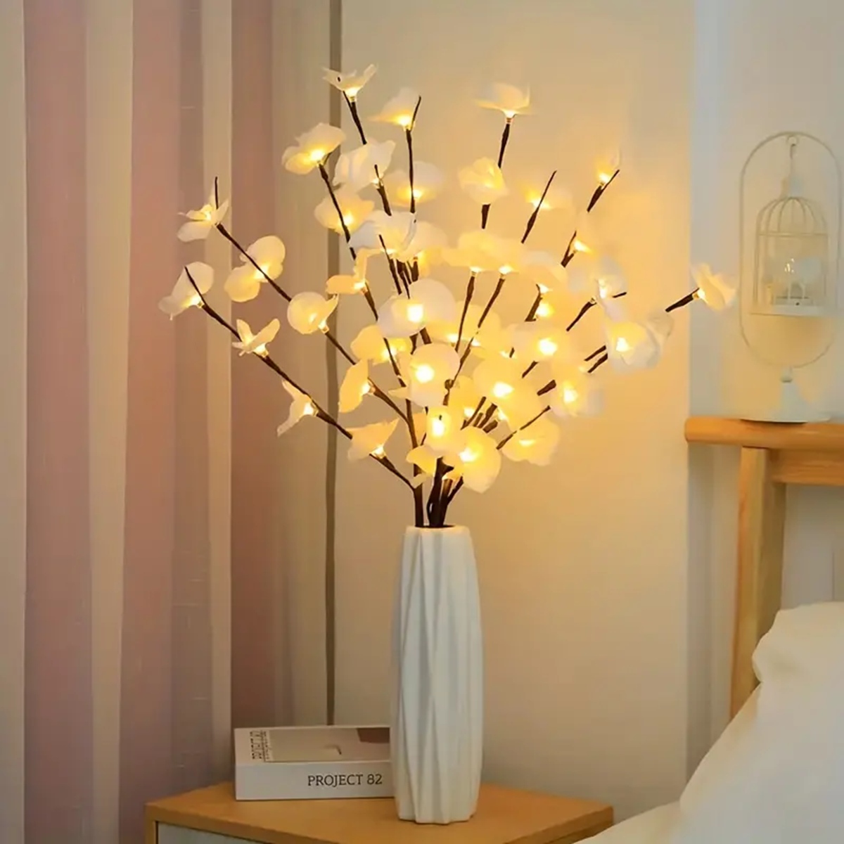 1pc Blumen Zweige Lichter Künstliche Weiße Phalaenopsis Dekorative Lichter Blume Form Licht Realistische DIY Floral Room Decor