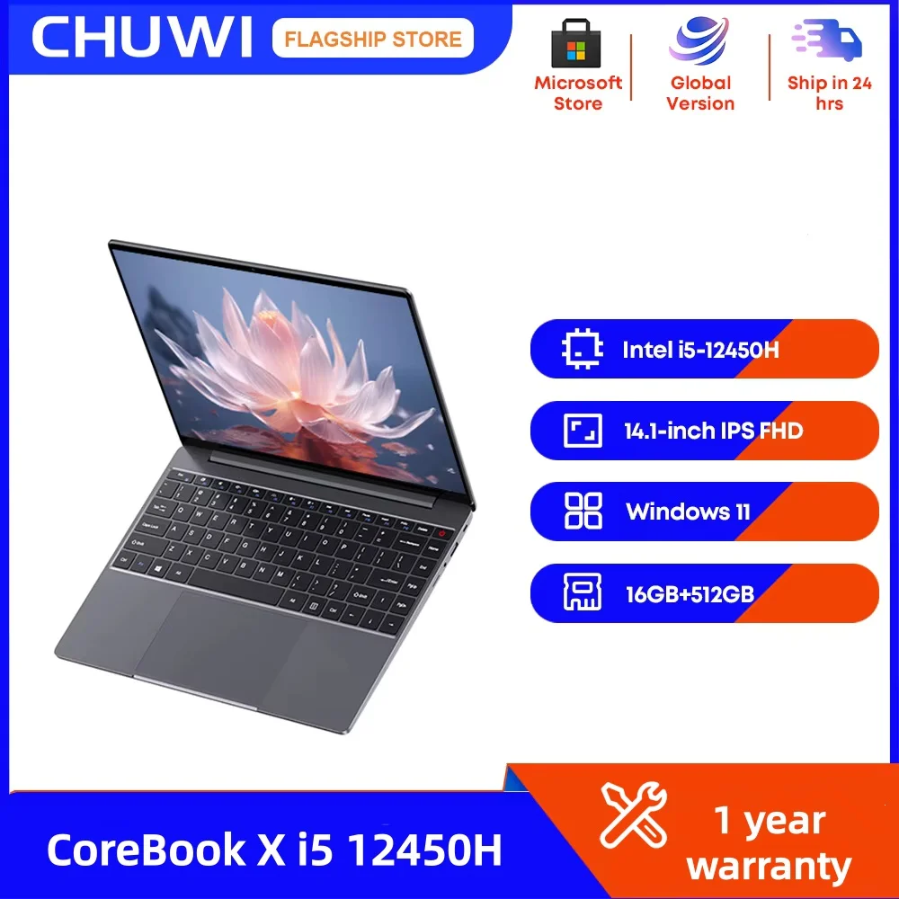 CHUWI CoreBook X Intel Core i5 12450H 게임용 노트북 14 인치 2160x1440 해상도 16GB RAM 512GB SSD WiFi6 Windows 11 컴퓨터 PC