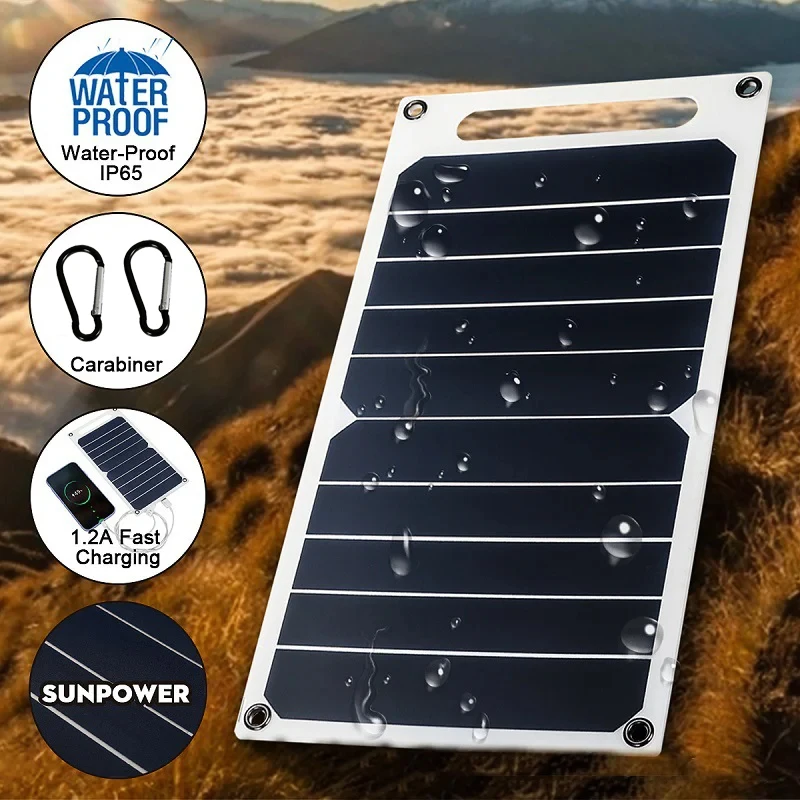 Painel solar 30w com usb, à prova d'água, caminhadas ao ar livre e acampamento, bateria portátil, banco de carregamento de celular, painel de carregamento 6.8v