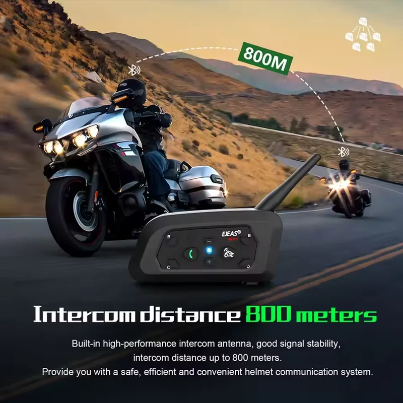 EJEAS V6 Pro + รถจักรยานยนต์ชุดหูฟังหมวกนิรภัย Bluetooth Intercom Communicator 1200m Interphone สําหรับผู้ขับขี่ 6 คน IP65 เพลงกันน้ํา