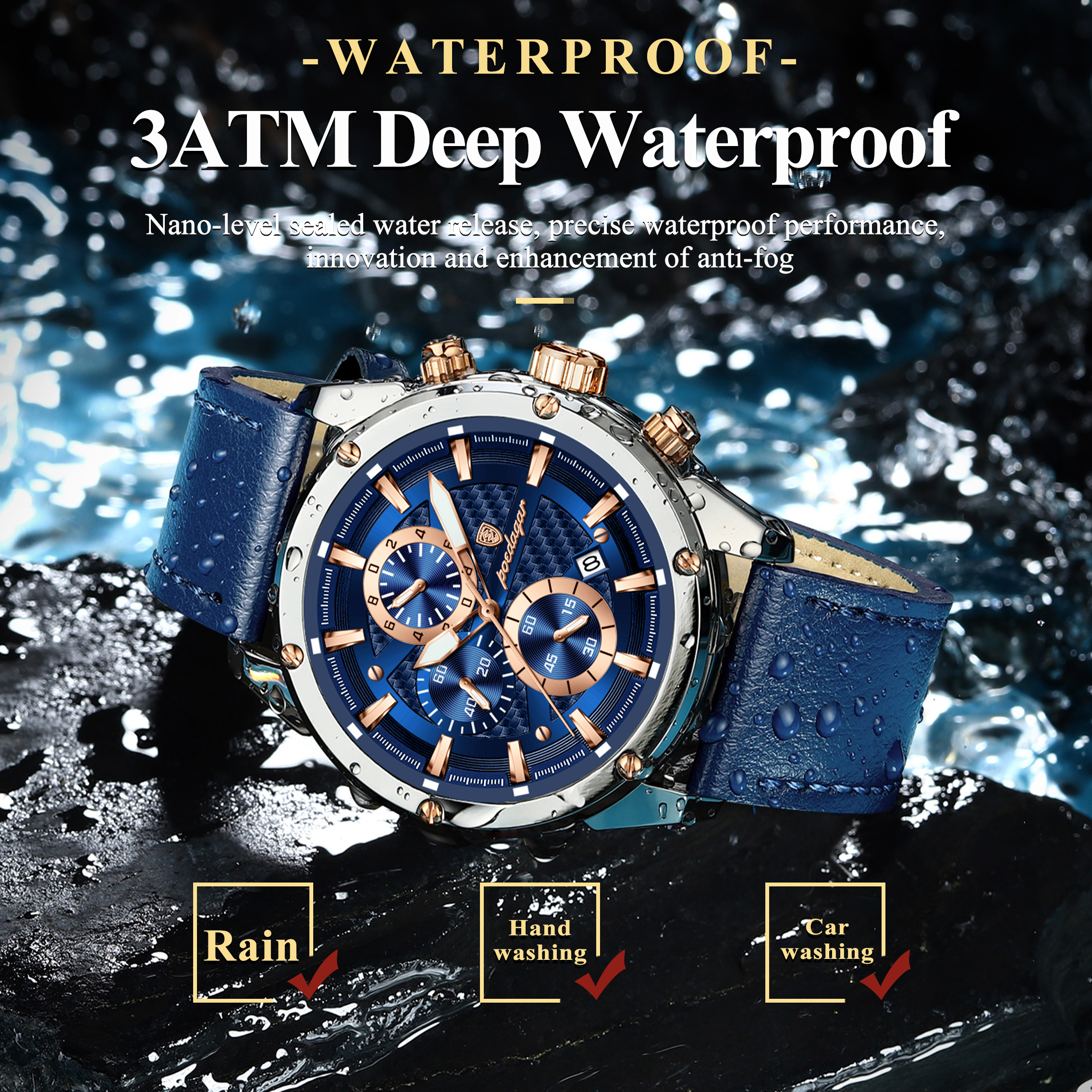 Reloj de pulsera POEDAGAR deportivo de lujo para hombre, Reloj militar de cuarzo para hombre, cronógrafo luminoso resistente al agua con fecha, relojes de cuero para hombre