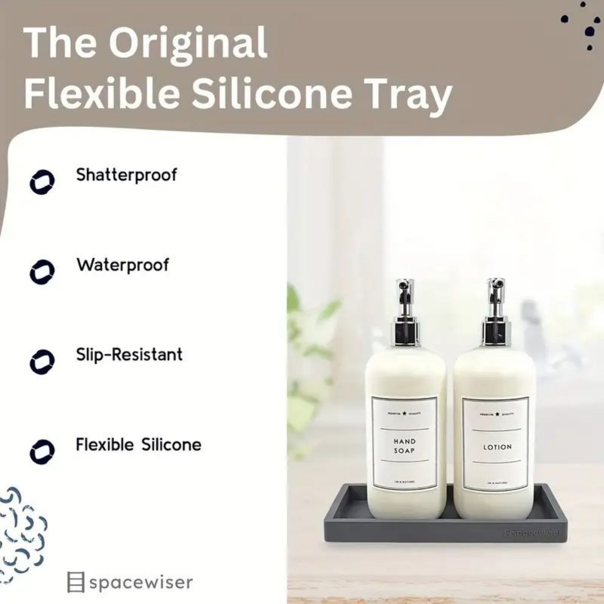 Silicone tray for bathroom countertops, hand sanitizer shampoo storage tray, jewelry display tray for decorative storage