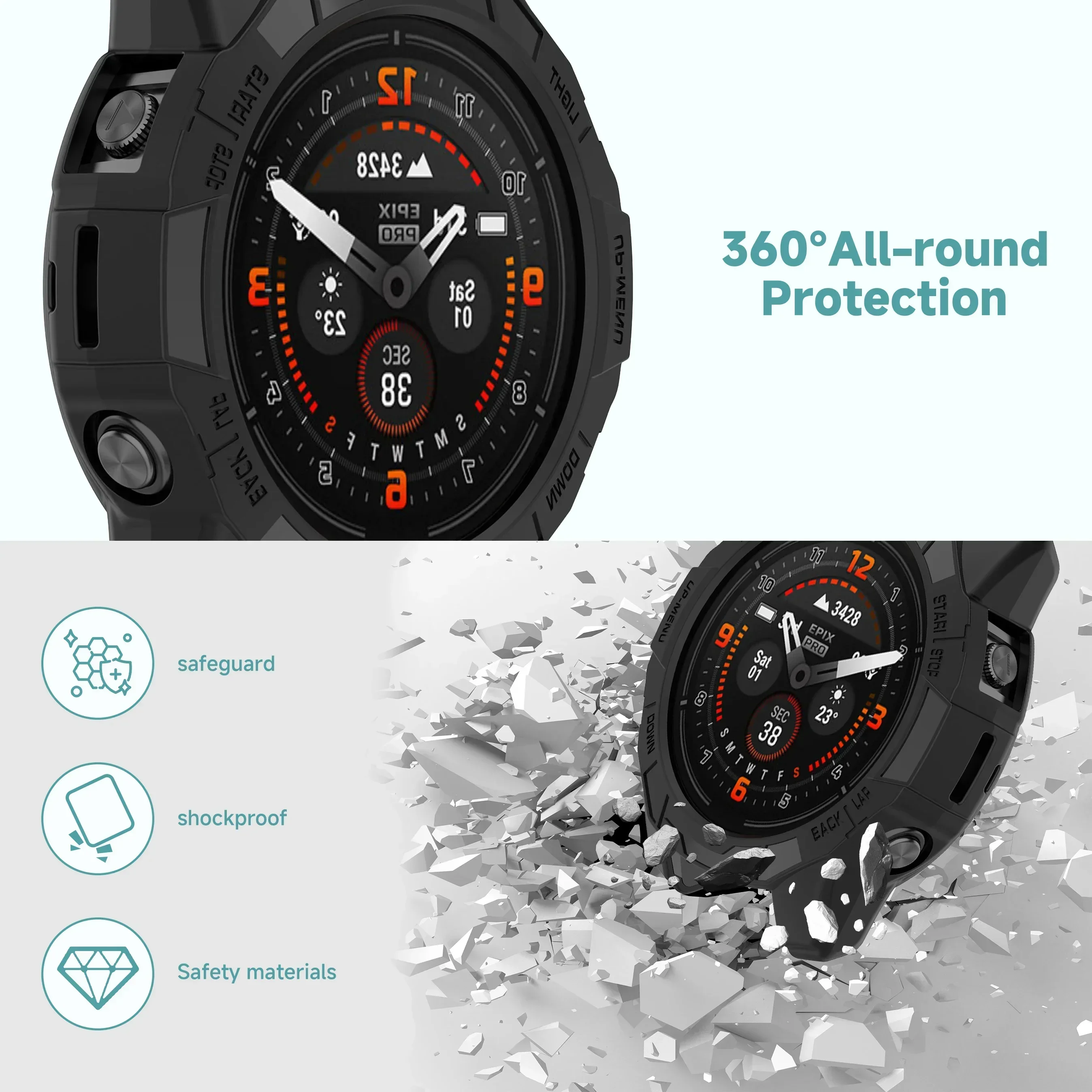 Capa Protetora Oca para Garmin Fenix, Concha Protetora, Capa de Silicone para Garmin Epix Pro, 42mm, 47mm, 51mm