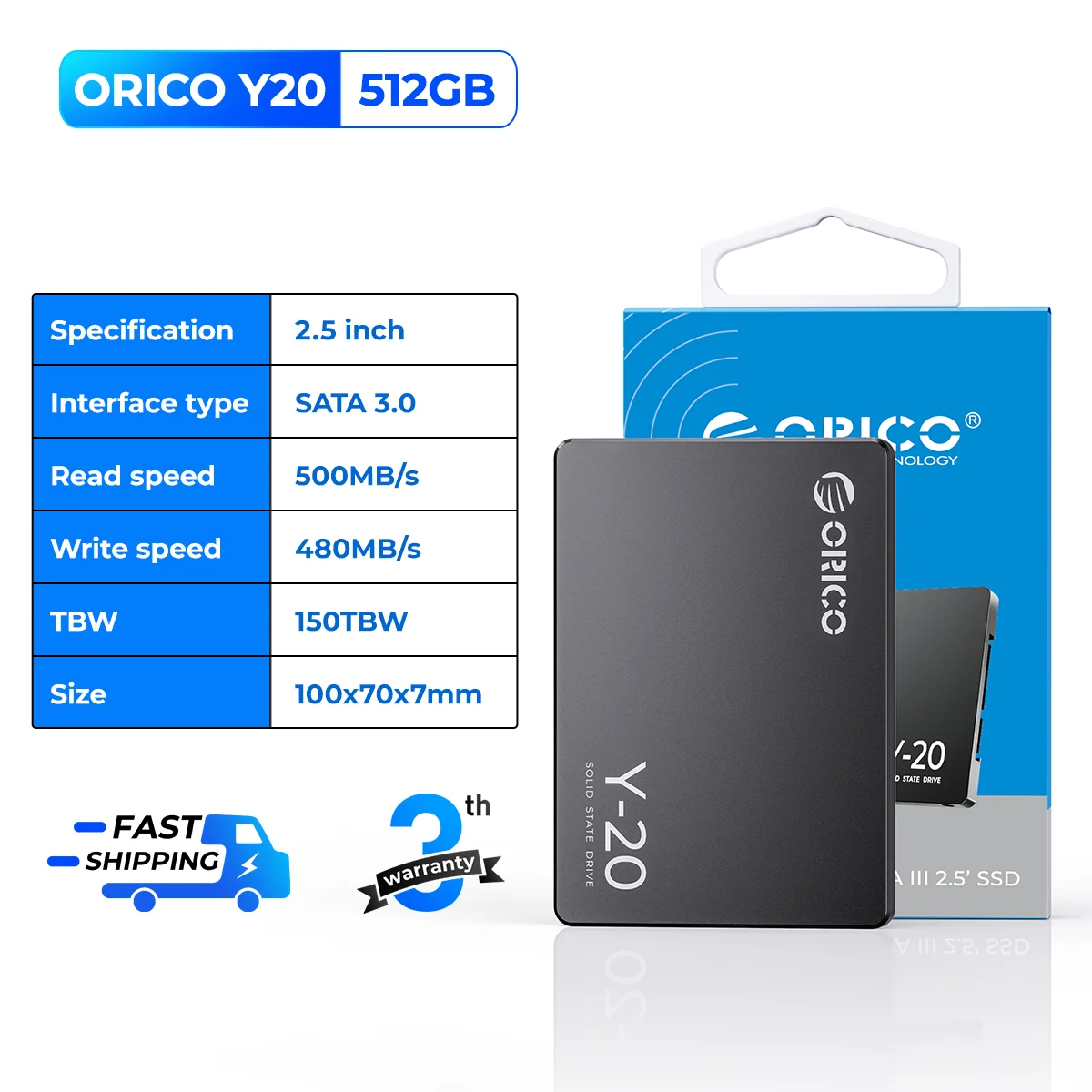 ORICO Y20 SSD Interne Solid-State-Festplatte SSD-Design für DIY-Benutzer 2,5 Zoll SATA 3.0 128G 256G 512G 1 TB hohe Kapazität