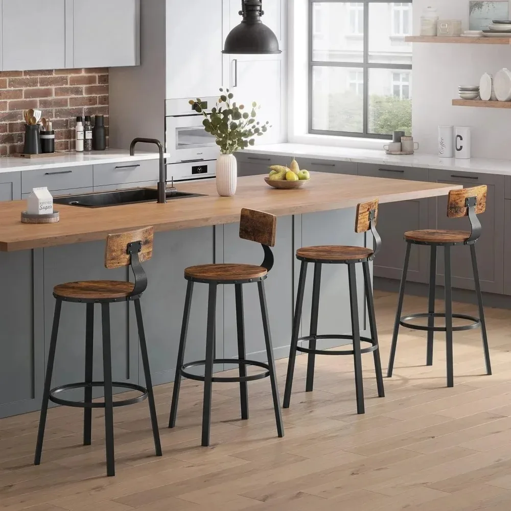 Bar Stools Set of 2, Bar Height Barstools with Back, 28.7 Inches Counter Stools Bar Chairs with Backrest, Steel Frame,