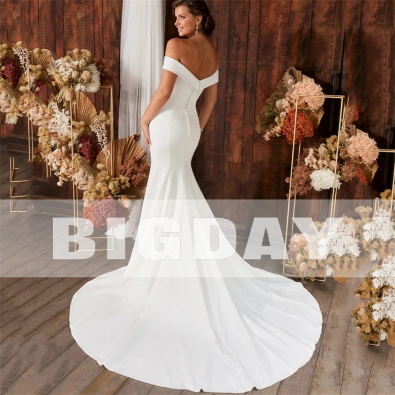 Elegante Meerjungfrau Hochzeit Kleid Frauen Open Back Weg Von Der Schulter Schatz Einfache Brautkleid Zug Vestidos De Noiva Angepasst