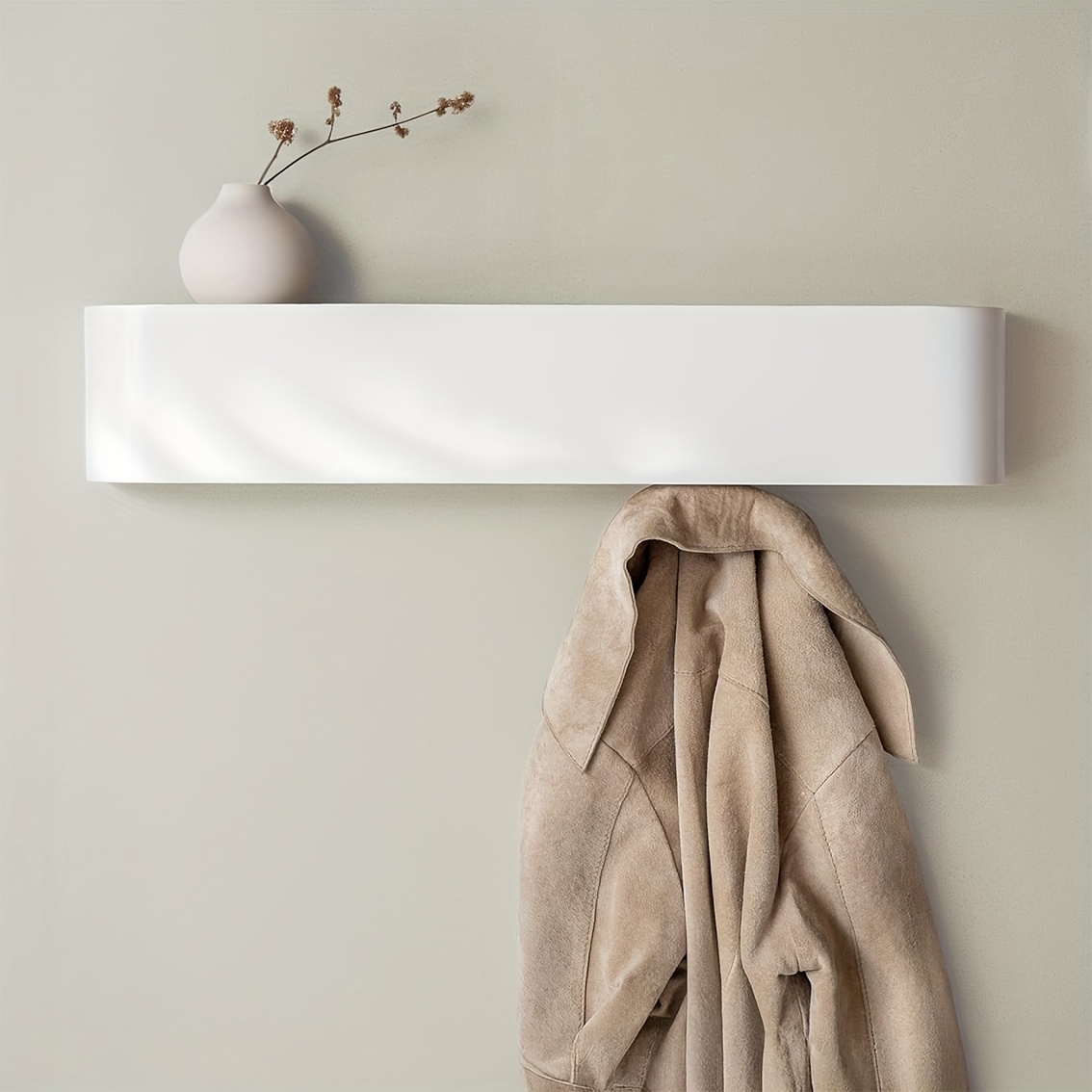 Modern Wall Coat Rack with Hidden Hooks & Shelf. Space-Saving, Solid Wood & Iron. For Entryway, Hallway. Easy Assembly.