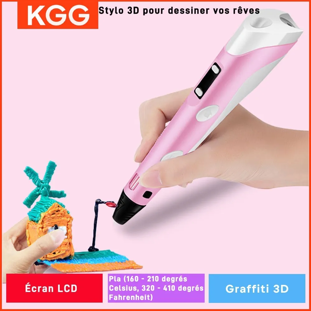 Caneta de impressão 3d para crianças com tela lcd e adesivos compatíveis com filamento pla seguro com 9m pla meninas meninos presente de aniversário brinquedos caneta de impressão