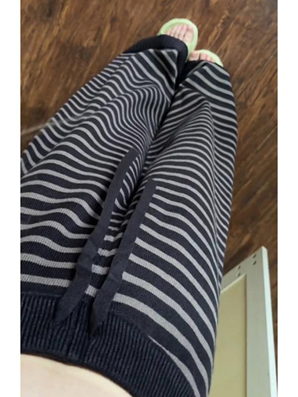 Classic Wide Leg Pants Striped Floor-Length Thick Warm Retro Commute Sle High Waist Long Pants Korean Version Casual Pants